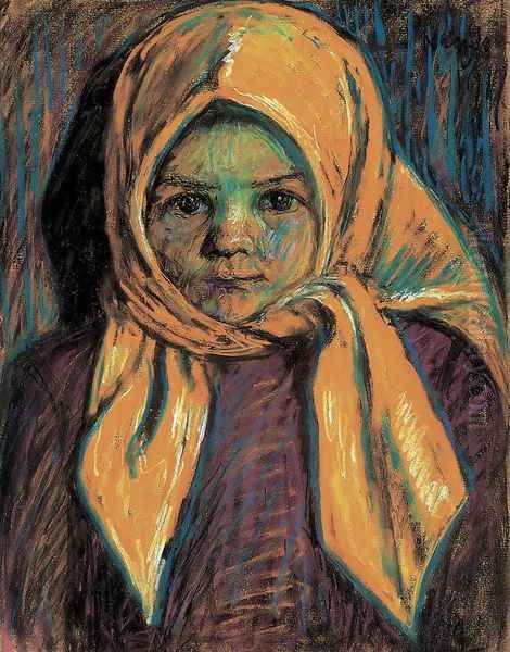 Girl with Yelloow Scarf 1917 Oil Painting by Istvan Nagy