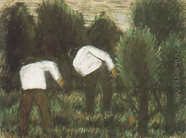 Grass Cutters c. 1927 Oil Painting by Istvan Nagy