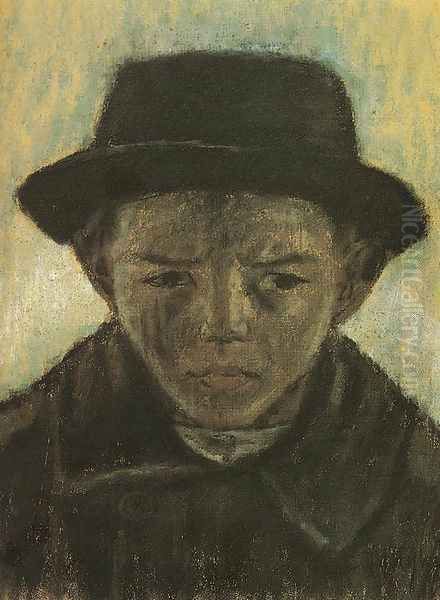 Hatted Head of a Boy c. 1930 Oil Painting by Istvan Nagy