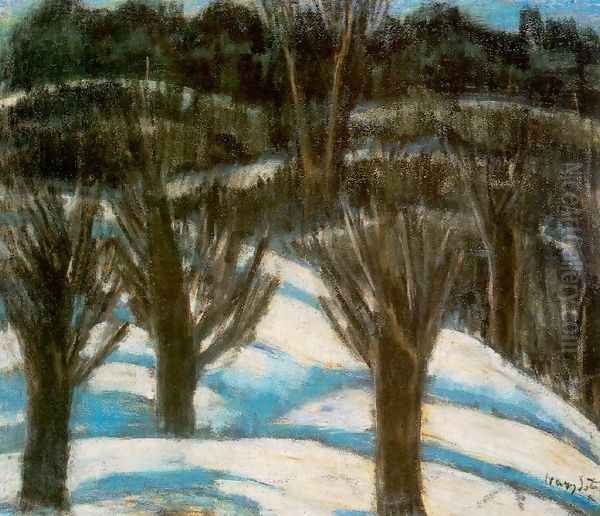 Snowy Landscape c. 1930 Oil Painting by Istvan Nagy