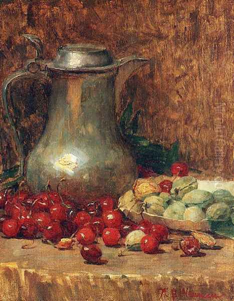 Still Life- Pewter Pitcher and Cherries 1890-1902 by Willie Betty Newman