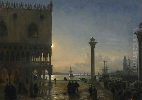 Die Piazetta im Mondschein, 1838 Oil Painting by Friedrich Nerly