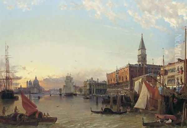 The Doge's Palace and the Piazzetta di San Marco with a view of the Grand Canal and Santa Maria della Salute beyond, 1841 Oil Painting by Friedrich Nerly