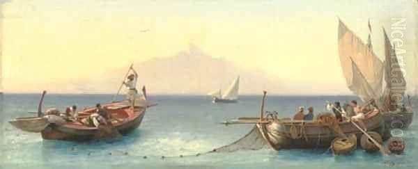 Fishermen in the Bay of Naples Oil Painting by Friedrich Nerly