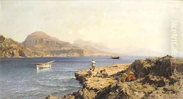 Fishermen on a rocky island off Capri Oil Painting by Friedrich Nerly