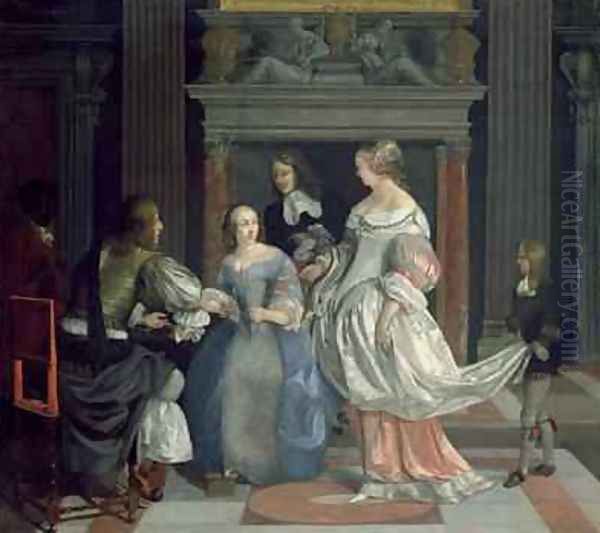 An Interior with Ladies and Gentlemen at Cards mid 1660s Oil Painting by Eglon van der Neer