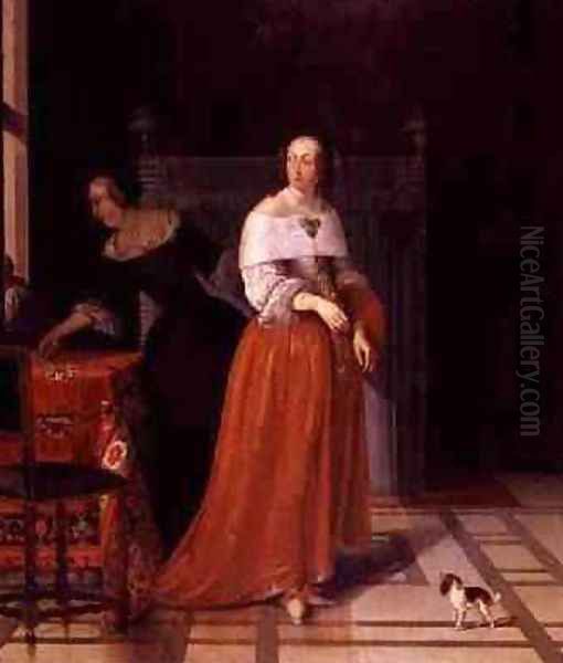 Interior with a Lady and her Maid Oil Painting by Eglon van der Neer