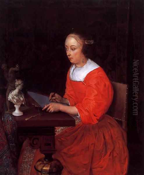 A Lady Drawing Oil Painting by Eglon van der Neer