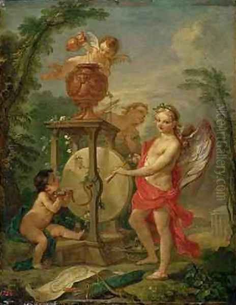 Cupid Sharpening his Arrow 1750 Oil Painting by Charles Joseph Natoire