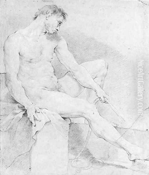 A seated nude turned to the right Oil Painting by Charles Joseph Natoire