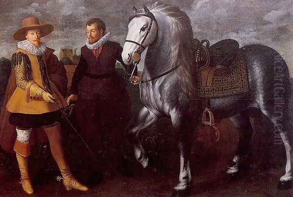 Gentleman with Groom and Horse Oil Painting by Adriaen van Nieulandt