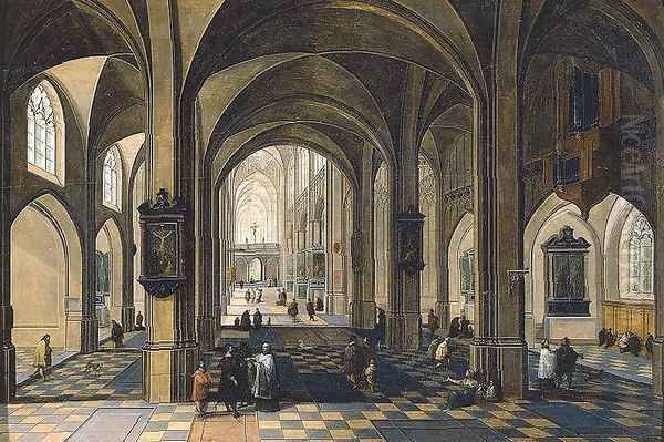 Interior of a Gothic Cathedral Oil Painting by Peeter, the Elder Neeffs