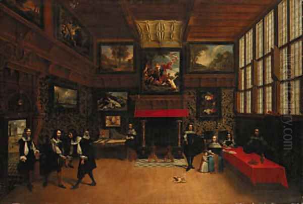 The neercamer of a town house near the wharf at Antwerp with a young gentleman, receiving, on behalf of his attendant relations Oil Painting by Peeter, the Elder Neeffs