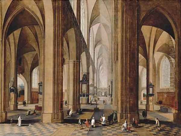 The interior of a gothic cathedral Oil Painting by Peeter, the Elder Neeffs