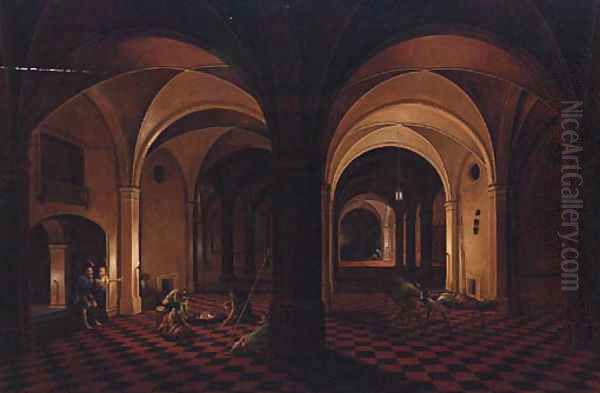 The interior of a crypt with the Liberation of Saint Peter Oil Painting by Peeter, the Elder Neeffs