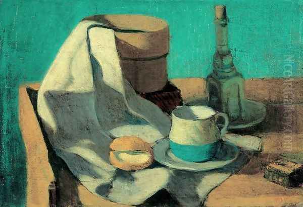 Still-life with Sieve, Bun and Mug Oil Painting by Janos Nagy Balogh