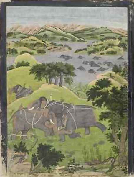 Capture of a Wild Elephant 1778 Oil Painting by Nainsukh Family