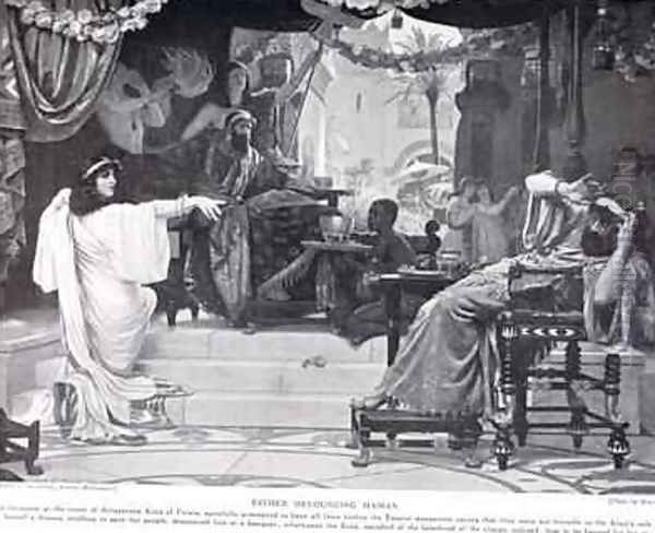 Esther denouncing Haman illustration from Hutchinsons History of the Nations 1910 Oil Painting by Ernest Normand