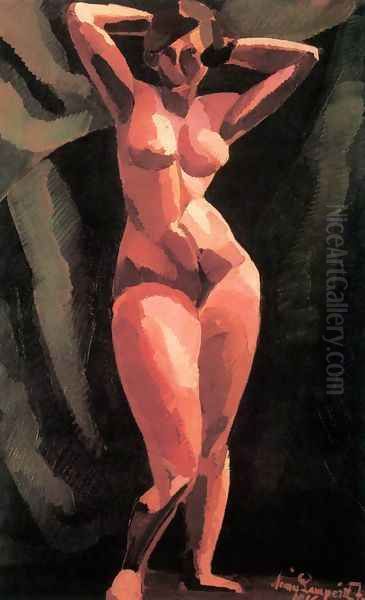 Standing Female Nude, Facing 1916 Oil Painting by Jozsef Nemes Lamperth