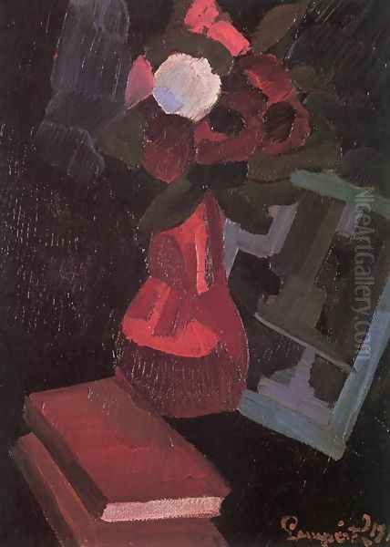 Flower-piece with Books 1916 Oil Painting by Jozsef Nemes Lamperth