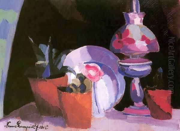 Still-life with a Lamp 1916 Oil Painting by Jozsef Nemes Lamperth