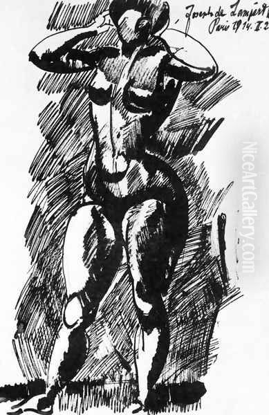 Standing Female Nude 1914 2 Oil Painting by Jozsef Nemes Lamperth