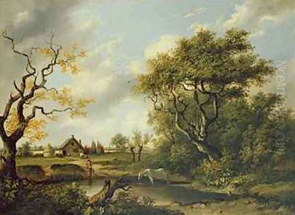 Horse Drinking at a Pond Oil Painting by Patrick Nasmyth