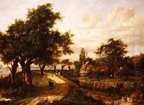 A Farmstead by a River Oil Painting by Patrick Nasmyth