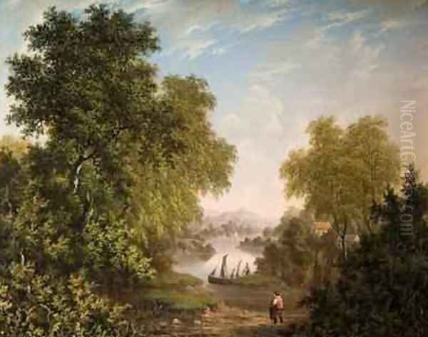 Lake Scene with Boats and Figures 1800-31 Oil Painting by Patrick Nasmyth