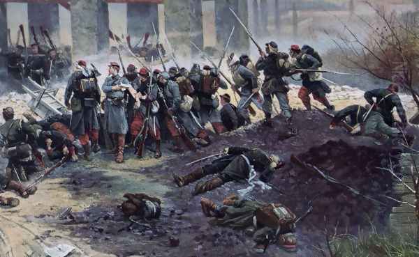 Battle of Champigny, the lime kiln (detail) Oil Painting by Alphonse de Neuville