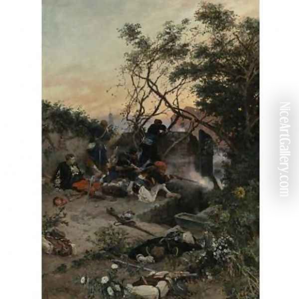 Under fire Oil Painting by Alphonse de Neuville