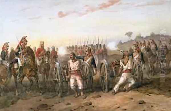 Mutineers about to be blown from guns by the Bengal Horse Artillery 1858 Oil Painting by Orlando Norie