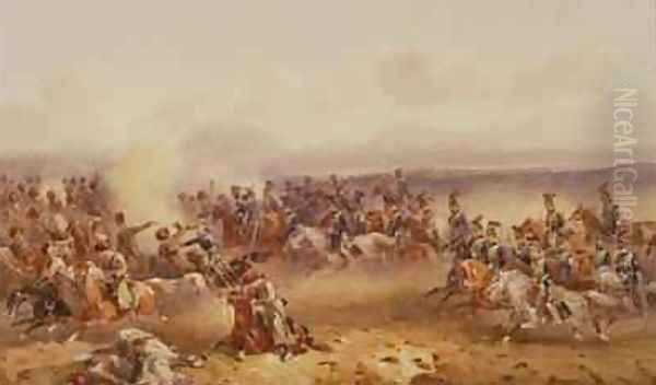 A Squadron of the 10th Hussars defeat the Russians at Tchernaya 16th August 1855 1890 Oil Painting by Orlando Norie