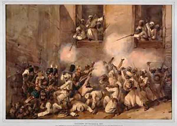 The 93rd Highlanders entering the breach at the storming of the Secundrabagh Lucknow 16th November 1857 Oil Painting by Orlando Norie