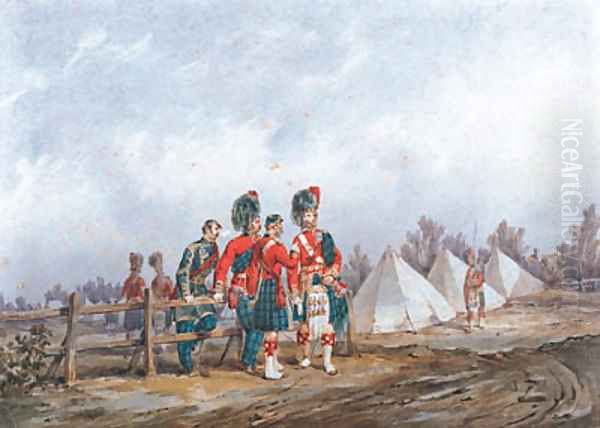 Field Officers of the 42nd Royal Highlanders at Camp Oil Painting by Orlando Norie