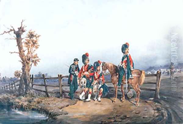 Major F.E.H. Farquharson V.C. and a group of officers from the 42nd Royal Highlanders Black Watch Oil Painting by Orlando Norie