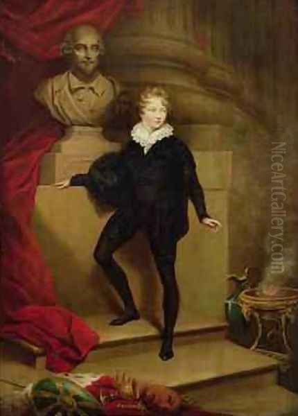 Master Betty as Hamlet before a bust of Shakespeare 1804-06 Oil Painting by James Northcote