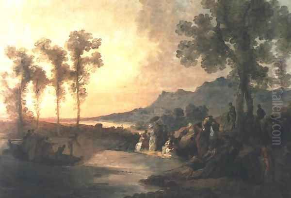 Society on Excursion to a Lake Oil Painting by Jan Piotr Norblin