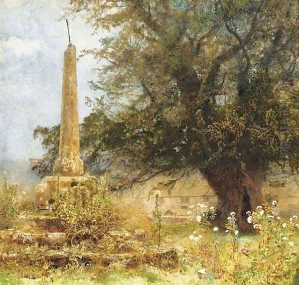 An old cross in a Western Churchyard Oil Painting by John William North