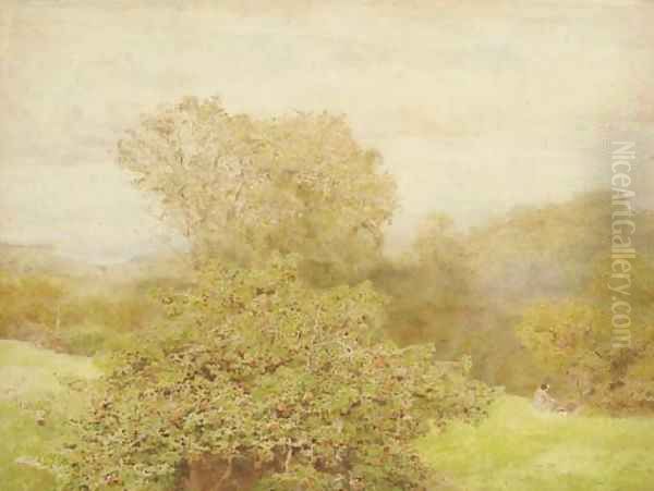 Spring in a Western Orchard Oil Painting by John William North