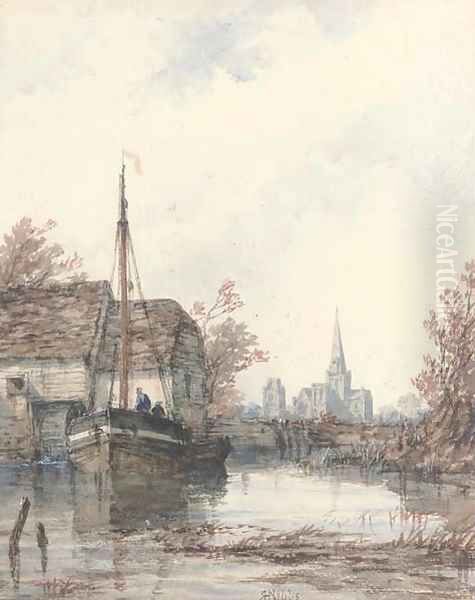 Chichester Cathedral from the mill at Fishbourne Oil Painting by Richard Henry Nibbs