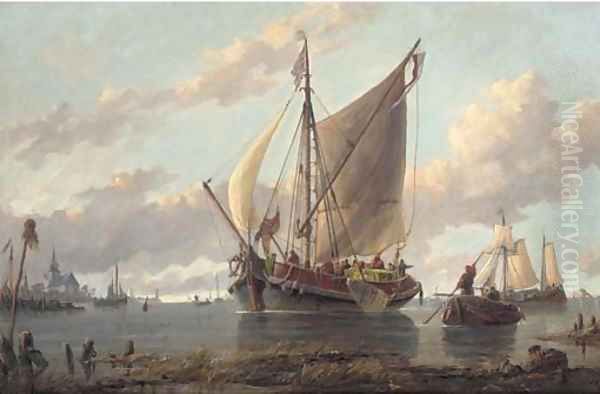 Dutch passage boat Oil Painting by Richard Henry Nibbs