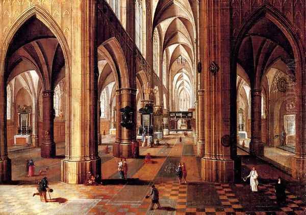 A Church Interior Oil Painting by Peeter, the Younger Neeffs