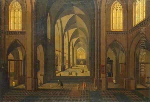 Interior of a Gothic Church Oil Painting by Peeter, the Younger Neeffs