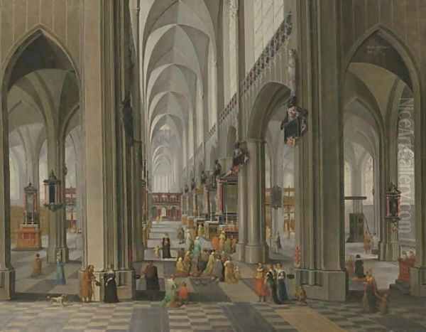 The interior of a Cathedral Oil Painting by Peeter, the Younger Neeffs