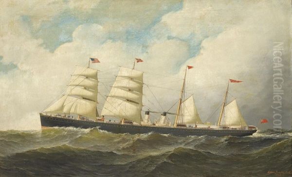 The National Line's North Atlantic Steamer Oil Painting by Antonio Nicolo Gasparo Jacobsen