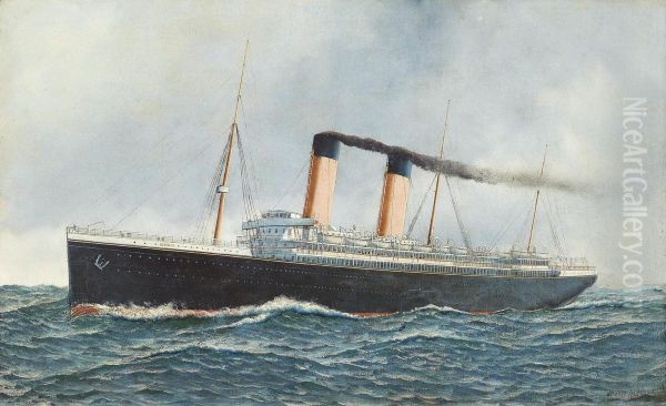 The White Star Liner 
Oceanic Ii 
 At Sea Oil Painting by Antonio Nicolo Gasparo Jacobsen