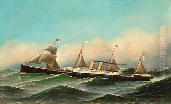 The North German Lloyd Passenger Ship S.s.lahn Oil Painting by Antonio Nicolo Gasparo Jacobsen