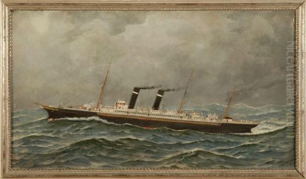 Transitional Steamship 
New York Oil Painting by Antonio Nicolo Gasparo Jacobsen