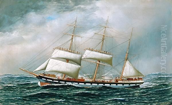 The Norwegian Bark Superb Shortening Sail Inmid-ocean Oil Painting by Antonio Nicolo Gasparo Jacobsen